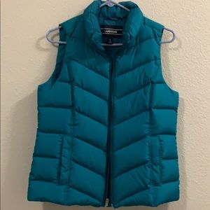 LandsEnd teal green down puffer vest